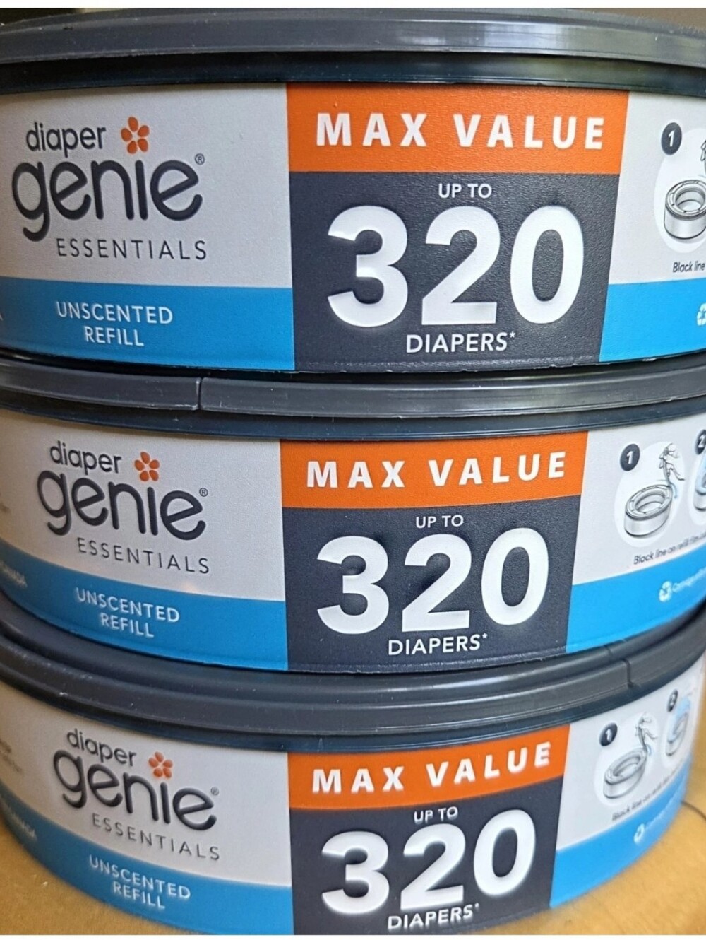 Diaper Genie Essentials 3 Unscented Refill Playtex Up to 960 Baby Diapers